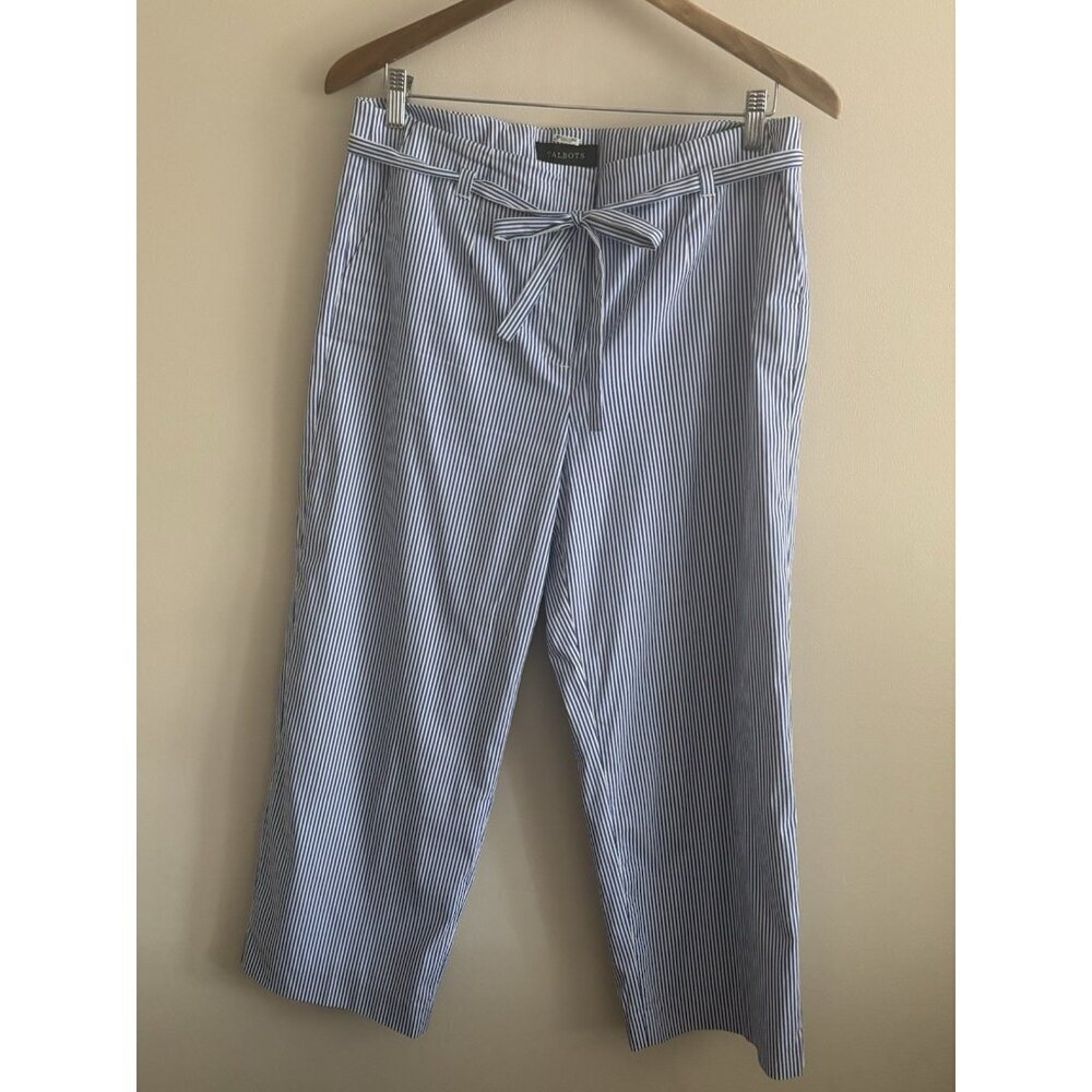 Talbots Nautical Tie Waist Straight Leg Crop Pants Blue White Stripe 8 Preppy